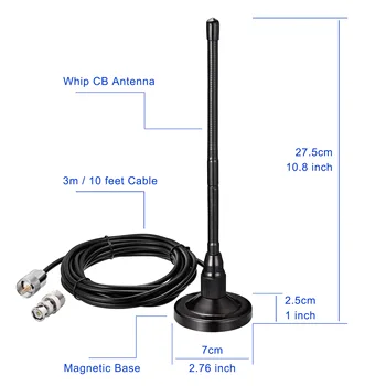 Superbat viena 27 mhz Walkie-Talkie Īsviļņu Antena CB Magnētiskā Bāze Ūdensizturīgs ar UHF Antenas Savienotājs