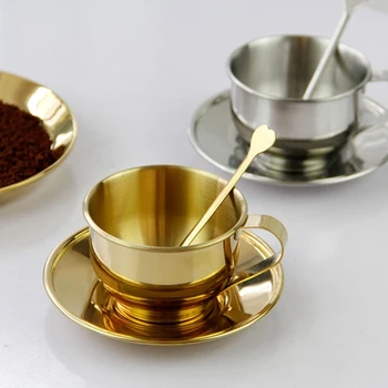 Dubultu sienu Izolācijas Kafijas Tases Uzstādīt Retro Kafijas Latte Tējas Tases ar Karoti un Apakštase, lai Latte,Piena,Tējas,Espresso B03E