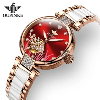 OUPINKE Mehāniskās Skatīties Uz Sievietēm Luksusa Zīmolu Top Nerūsējošā Tērauda, Keramikas Siksna Rose Gold Diamond Dāmas rokas Pulksteņi reloj mujer