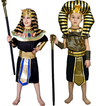 Ēģiptes Faraons Kostīmi Bērniem Cosplay Kostīmu Skatuves Sniegumu Zēniem Zīdaiņu Apģērbi Uzvalks Kapuci, Mantija, Josta Apmetnis Ziemassvētku Komplekts