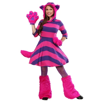 Sieviešu Svītrains Kaķis Kleita Halloween Cosplay Cheshire Cat Sieviešu Kostīms