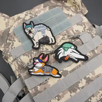 Karikatūra Corgi Militāro Suņa Žetons Personības Vilku Suns Pilots Izšuvumi Militāro Plāksteris Taktiskās Armband Hook & Loop Plāksteris