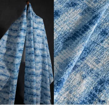 Zilā un baltā nelegālo kaklasaišu krāsošanas tekstūras kokvilnas vējjaka radošo apģērbu dizainers audums