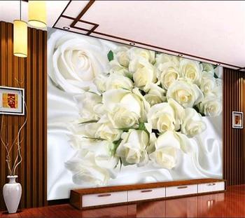 wellyu Pielāgota lielu sienas modes labiekārtošanas balta zīda rožu fonu sienas tapetes papel pintado de mizots