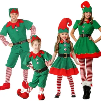 Ziemassvētku brīvdienu Pixie Cosplay Kostīms, Bērnu, Vecāku un bērnu Unisex Balli Puses Gudrs Izsmalcinātu Kleitu uz Augšu Bikses, Uzvalks
