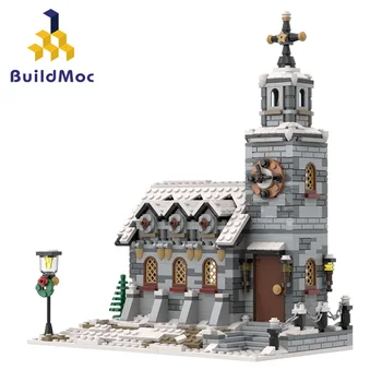 BuildMOC Celtniecības Bloki Ziemassvētku Baznīcas Mājai Viduslaiku Arhitektūras Ziemas Kapela Ķieģeļi, Rotaļlietas, Bērnu Dzimšanas Dienas Dāvanas