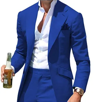 Jaunākās Kažoku, Elsas Dizainu Royal Blue Divi Gabali Vīriešu Kostīms (Jaka+Bikses) kostīmu homme mariage Līgavainis Tuxedos Kāzu Uzvalks