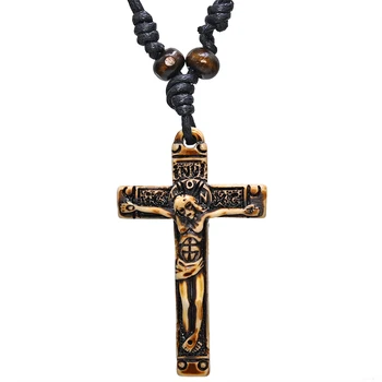 FX036 Katoļu Krusts kaklarota Jēzus Kristus kulons sānslīdi kaklasaite Retro Rotaslietas stila Imitācijas Jaku Kaulu kaklarota Vairumtirdzniecības Amuletu Dāvanu
