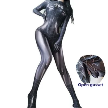 Sexy Black Spider Supervaronis Cosplay Kostīms Sievietēm Halloween Ziemassvētkiem 3D Drukāšanas Jumpuit Bodysuit Onesies