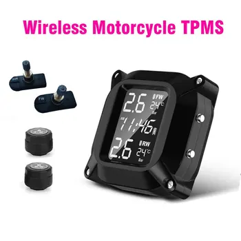 Bezvadu Motociklu TPMS Riepu Spiediena Monitoringa Sistēma, 2gab Ārējo Sensoru LCD Laika Displejs Riepu Temperatūru Uzrauga brīdinājuma