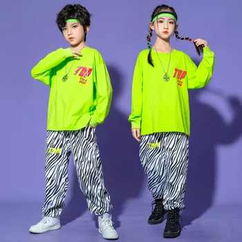 Bērniem Hip Hop Apģērbs, Krekls Crop Topi Zebra Bikses Streetwear Tērpiem Meitenes Zēni Balles Džeza Deju Tērpi, Skatuves Apģērbs