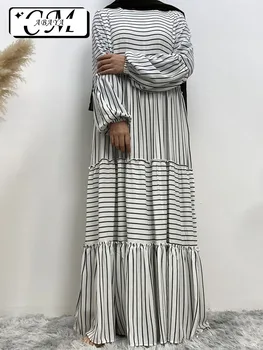 Karstā Sieviešu Vasaras Kleita Musulmaņu Balles Kleitas, Turcijas, Marokas Kaftan arābu Piedienīgu Apģērbu, Līgava Abaya Balto Svītru Islāma Drēbes