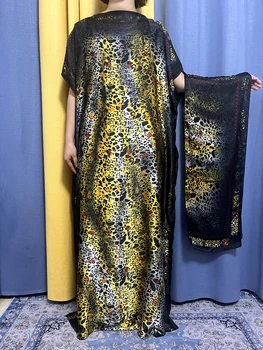 Musulmaņu Vasaras Zīda Abayas Sievietēm Leopards Drukāt Zaudēt Femme Tērpu Modes Āfrikas Kanga Apģērbu Nigērija Kaftan Ar Turban