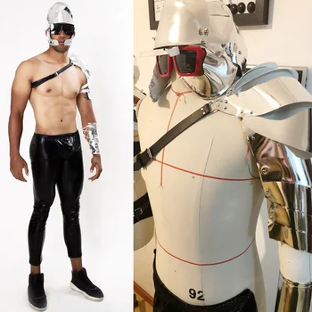 Vīriešu GOGO kostīmu bārs puse cosplay sudraba mirdzums ādas mehāniskā nākotnes karavīrs tehnoloģiju sajūtu uzvalks