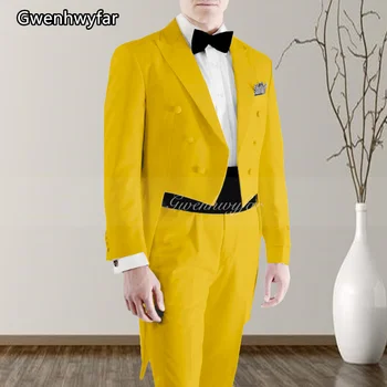Gwenhwyfar 2023 Dzeltena Vīriešu Uzvalki, Slim Fit 2 Gabals Kāzu Līgavainis Uzvalku Ar Savu Maksimumu Sasniedza Atloks Vīriešu Modes Kostīms, Žakete Ar Biksēm