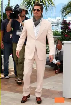 Cēloņu Bēša Vīriešu Uzvalki 2 Gabali Pasūtījuma Sasniedza Atloks Vīriešiem Tuxedos Custome Homme Slim Fit Kāzu Uzvalki(Žakete+Elsas+Kaklasaiti)