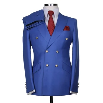 Royal Blue Vīriešu Uzvalki, Žakete Komplekti 2 Gabals, Klasiskās, Dubultā Krūtīm, Uzvalki Vīriešu Slim Fit Biznesa Outwear Plus Lieluma Pasūtījuma