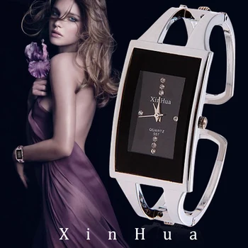 Sieviešu Aproce Skatīties Xinhua Kvarca Rokas Pulkstenis Kristāla Modes Sudraba Gadījuma Piliens Kuģa Nerūsējošā Tērauda Relojes Mujer Rokassprādze Pulkstenis