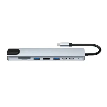 USB 3.0 Hub 8-In-1 Adaptera ar RJ45 Ethernet Neto Ostas Atbalstu, kas Saderīgs ar 4K PD Elektronika Aksesuāri