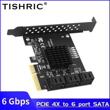 TISHRIC 6Gbps PCIE 4X 6 Portu SATA 3.0 Reizinātājs Paplašināšanas Karti PCIE 6-port SATA Pārveides Adapteri, izņemiet Karti PC Dators