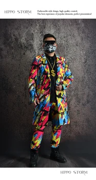 Hippo Modes Vīriešu Uzvalku Grafiti Drukāt Uzvalks Uzstādītu ieslēgt Nakts Kluba Sniegumu Kleita Studio Frizieris Kleita YJ001