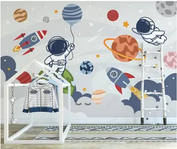 3d foto tapetes custom sienas Mūsdienu karikatūra, kosmosa raķešu planētas astronauts bērnu istabas tapetes sienām, 3d