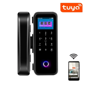 Tuya APP WiFi Tālvadības pults Smart pirkstu Nospiedumu Slēdzene Ar IC Card Paroli Rāmi bez rāmja Stikla Push Bīdāmās Durvis