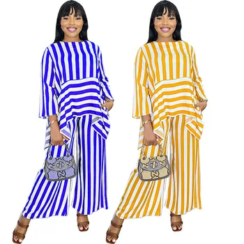 Zila Dzeltena Āfrikas 2 Gabals Sieviešu Kopu Pavasara Vasaras garām Piedurknēm Augšu un Bikses Kostīmi Tērpi Modes Biroja atbilstības Komplekti Apģērbs