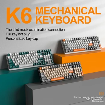 K3/K6 Mehāniskā Tastatūra 100 Taustiņus, Sarkans/Zaļš Slēdzis, USB Vadu Mehāniskā Spēļu Klaviatūras Apgaismojums Tips-C Personalizētu Keycap