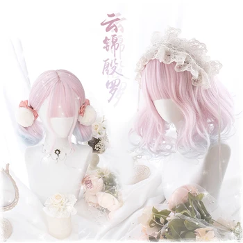 32cm Anime Japāna Sweet Lolita Harajuku Pink & Blue White Slīpums Cosplay Parūka Kawaii Matiem + Parūka Klp