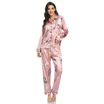 Sieviešu Zīda Satīna Pidžamas Pidžamas Komplekts Sleepwear Pijama Pidžamu Uzvalks Sieviešu Gulēt Divas Gabals, Kas Homewear