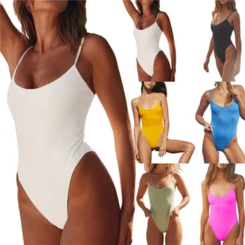 Sieviešu Bodysuit Bikini, Spageti Siksnas Backless Tīrtoņa Krāsu Slim Fit Vasarā Peldēties Peldvietās, Peldkostīms