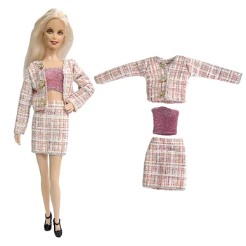 NK Oficiālais 1 Komplekts jauki Lelle Rozā pēcpusdienas tēja, vakariņas komplekts:cēlā dāma kleita sudraba zīda kleita Barbie Lelle Meitene Piederumi
