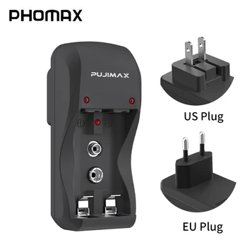 PHOMAX 2-Slots Akumulatora Sienas Smart Lādētājs AA/AAA 1,2 V Uzlādējams Akumulators vai 1gb 9V Bateriju Lādētājs ES/ASV Plug Izturīgu Portatīvo
