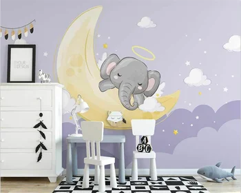 beibehang Pielāgota mūsdienu Ziemeļvalstu roku apgleznoti maz zilonis mēness zvaigžņotām bērnu istabas fona tapetes papier peint