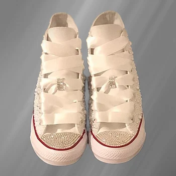 Balts augstas top pērle rhinestone lentes piederumi custom audekla kurpes integrētu athleisure kurpes sieviešu kurpes 35-46