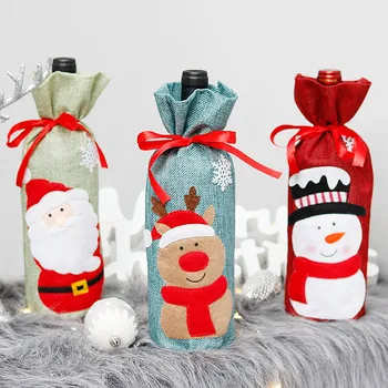 Ziemassvētku Veļa Vīna Pudeles Vāciņu Svētku Galda Dekori Santa Claus, Sniegavīrs Šampanieša Pudeles Vāciņu Ziemassvētku Rotājumi Mājās