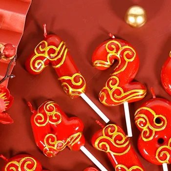 1PC kūka Ķīnas sarkano auspicious mākonis digitālo svece bērnu dzimšanas dienas svinības brīvdienu piegādes bezdūmu dzimšanas dienas svece