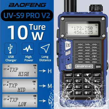 Ūdensizturīgs Walkie Talkie 50KM lielos attālumos Baofeng UV-S9 Pro V1 V2 Radio Tri-Jauda 10W/4W/1W UHF/VHF Medību UV-5R UV-9R Radio
