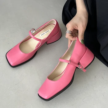 2023 Jaunu Mary Janes Kurpes Sieviešu Chunky Vasaras Sandales Dizaineru Vidū Papēži Lolita Kurpes Ar Kvadrātveida Purngalu Sexy Kleita Sūkņi Oxford Zapatos