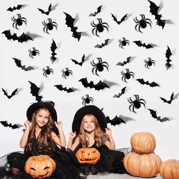 Halloween Dekorēšanai 3D Black PVC Bat Halloween Puse DIY Dekori Bāra Telpā Halloween Puse Biedējošu Decos Aksesuārus, Sienas Uzlīme